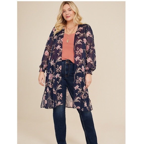 NWT Maurice’s 1X Plus Size Floral Kimono - Picture 1 of 8